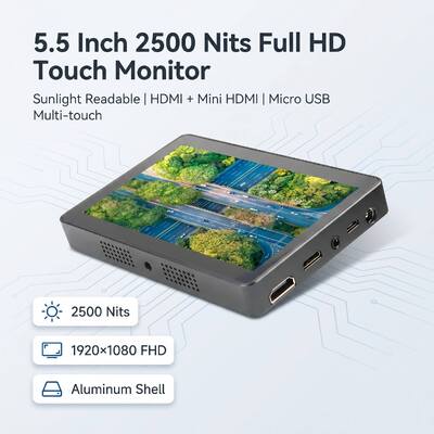 kupować 5.5 cala 2500 Nits Full HD Touch Monitor 1920×1080 HDMI Mini HDMI Micro USB Shell Aluminium Sunlight Czytelny wyświetlacz produkcja online