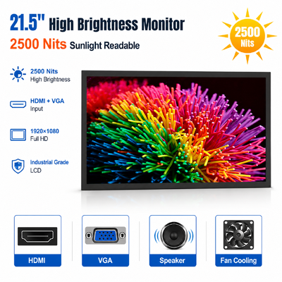 21.5 cala 2500 nitów Wysokiej jasności Monitor LCD Światło słoneczne Czytelny wyświetlacz przemysłowy HDMI VGA Monitor otwartej ramki